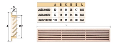 Деревянная вентиляционная решетка, бук 100x550